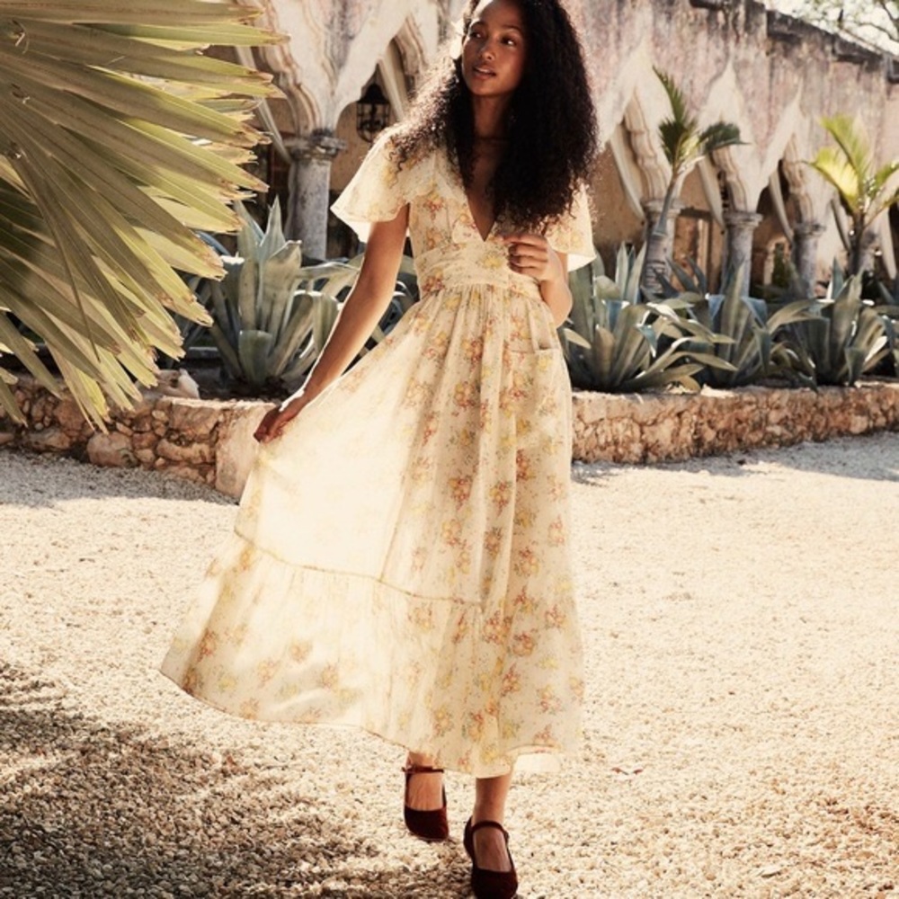Doen SOLD OUT Tarragon Floral & Fruits Yellow Dress S
